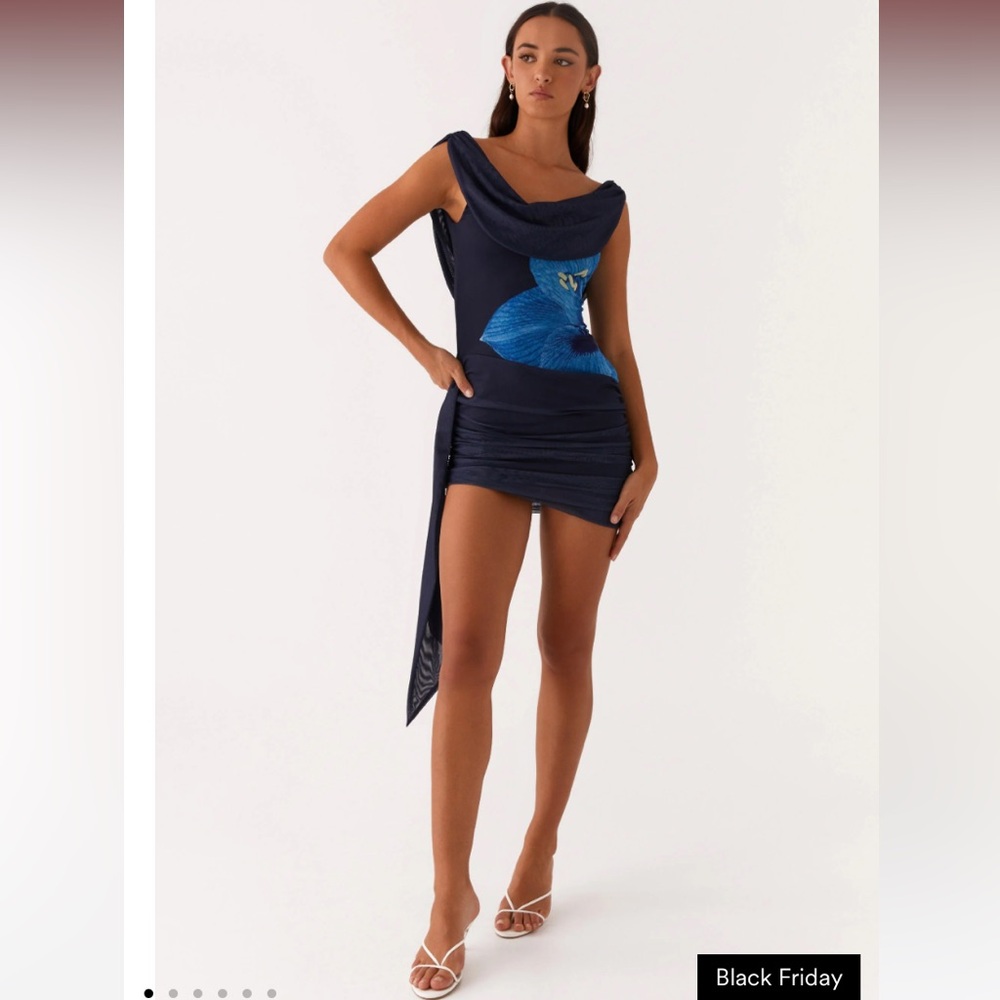 Peppermayo Navy Dress with Blue Floral Accent